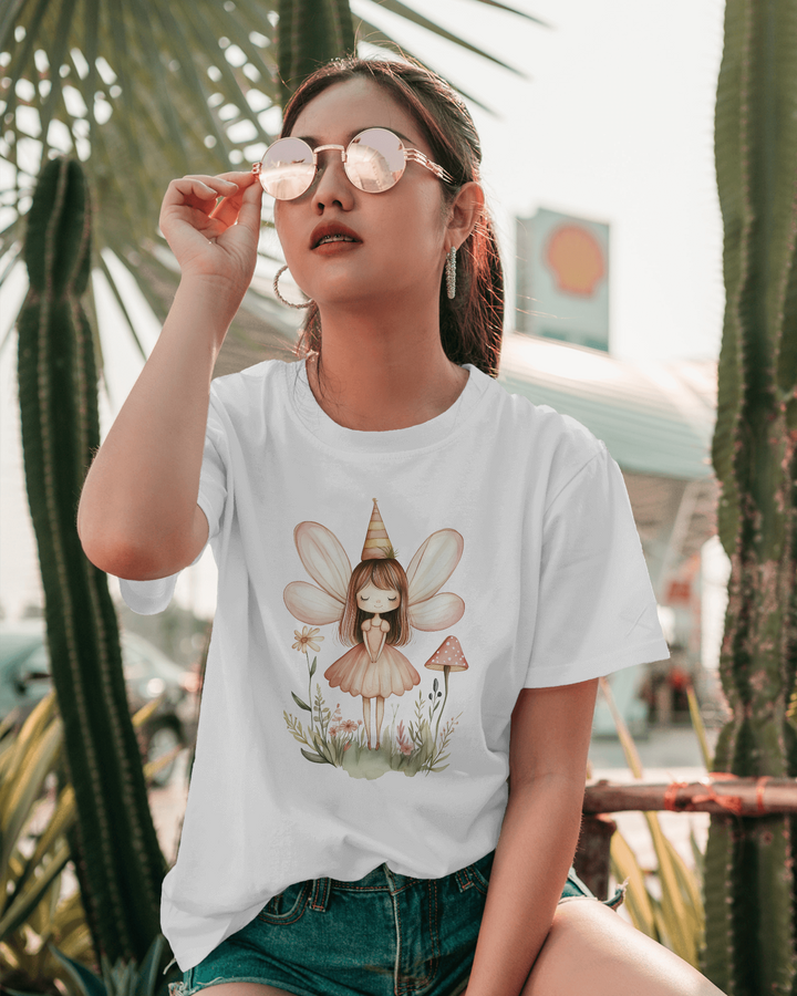 Stylish Fairy White Graphic Printed Oversized T-Shirt for Women