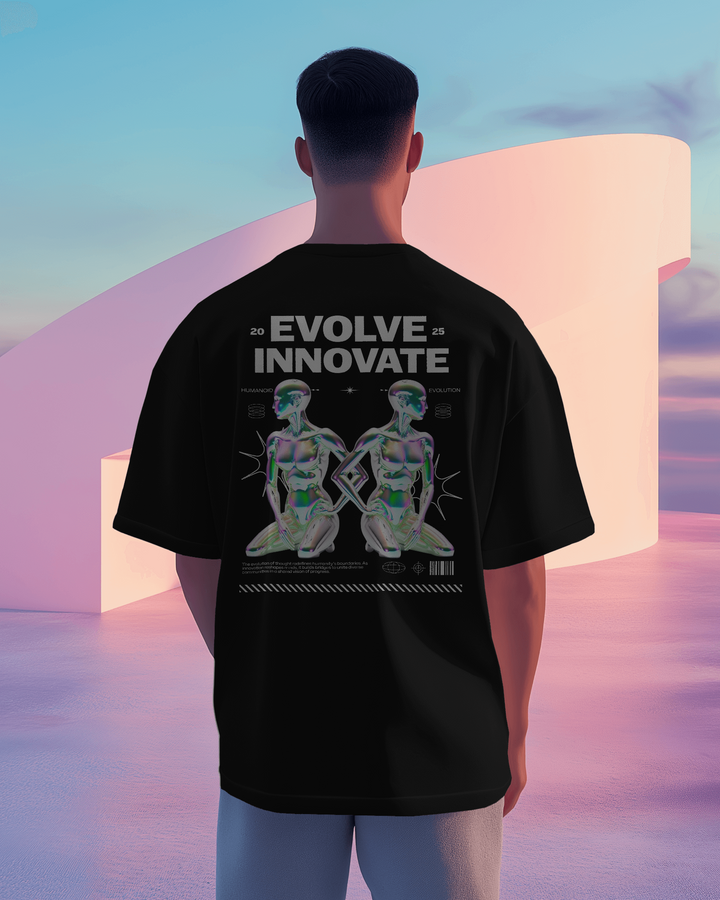 Side view of Evolve Innovate Oversized T-Shirt for futuristic streetwear look