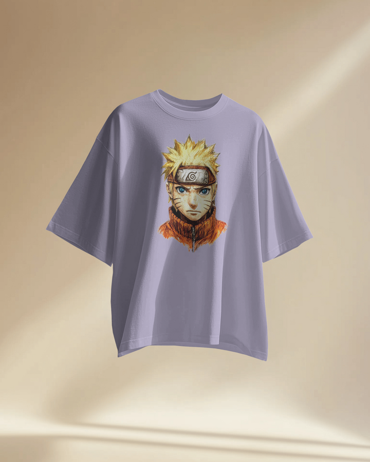 Naruto Anime Oversized Tee – Front Print Lavender