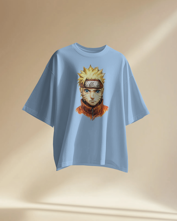 Naruto Anime Oversized Tee – Front Print  baby blue