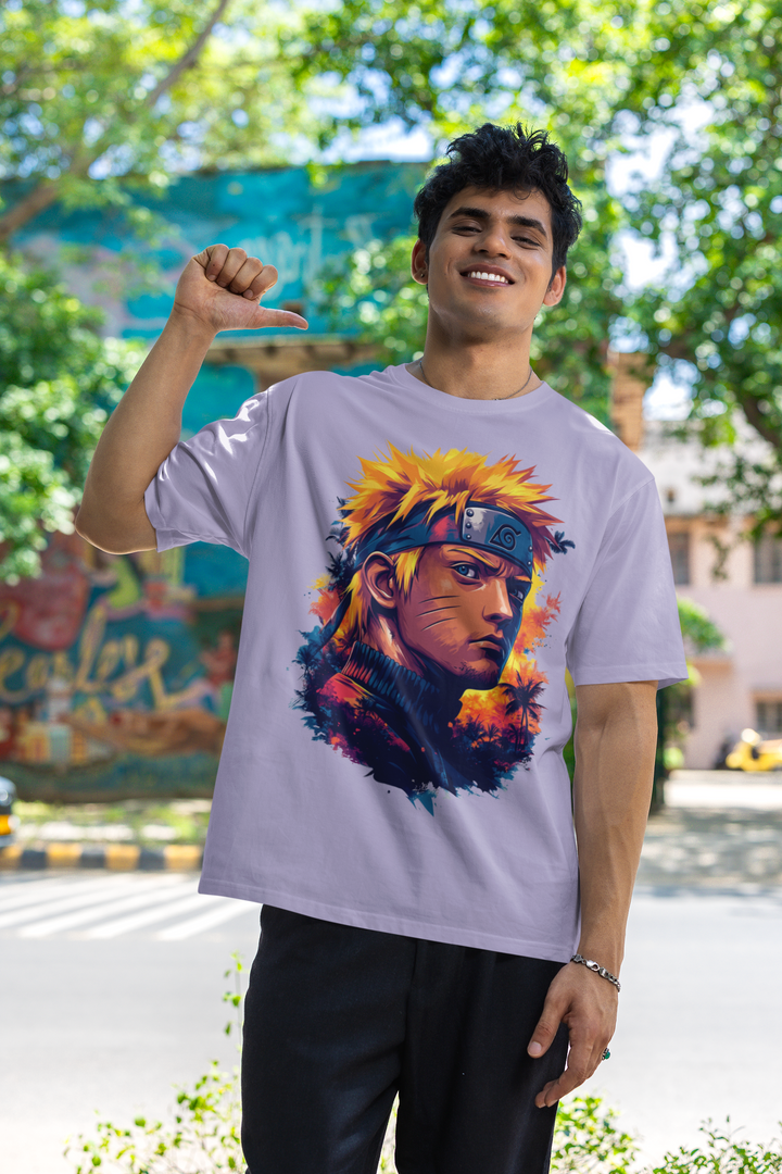 Premium Cotton Naruto Oversized T-Shirt in Lavender