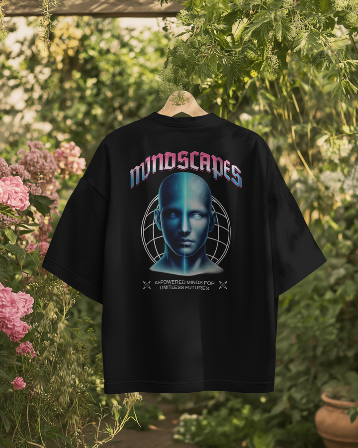 Outdoor shot of Mindscapes T-Shirt showcasing AI graphic in natural light