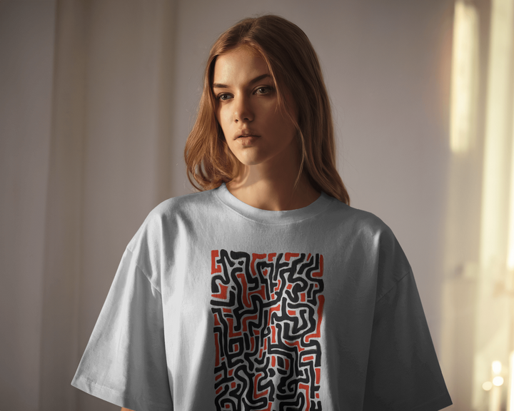 Women Model with Stylish White Graphic Printed Oversized T-Shirt