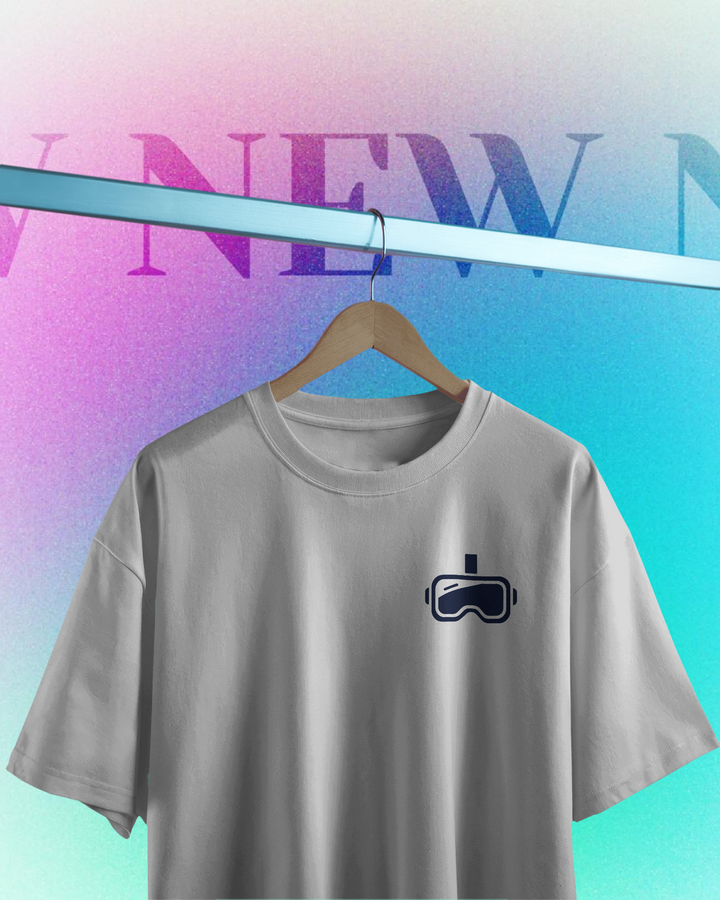 white oversized T-shirt with sleek headset icon