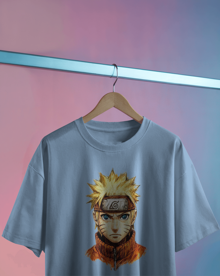 Close-Up Naruto Anime Print baby blue T-Shirt