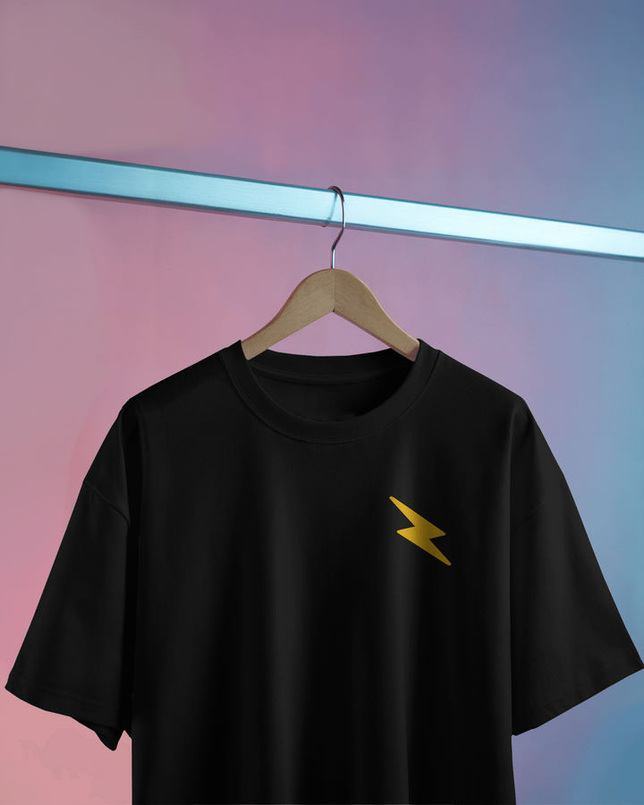 Zoomed-in view of ElectroRex T-Shirt lightning bolt detail