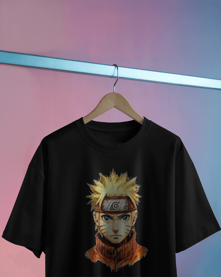 Close-Up Naruto Anime Print Black T-Shirt