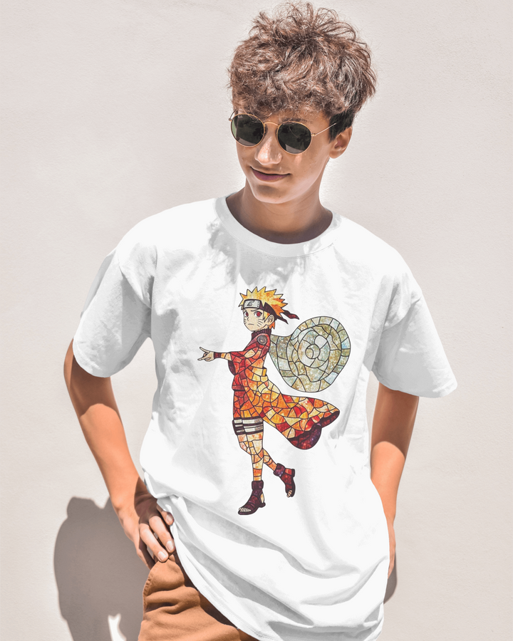 Model wearing Naruto Anime Mosaic T-Shirt - white Variant