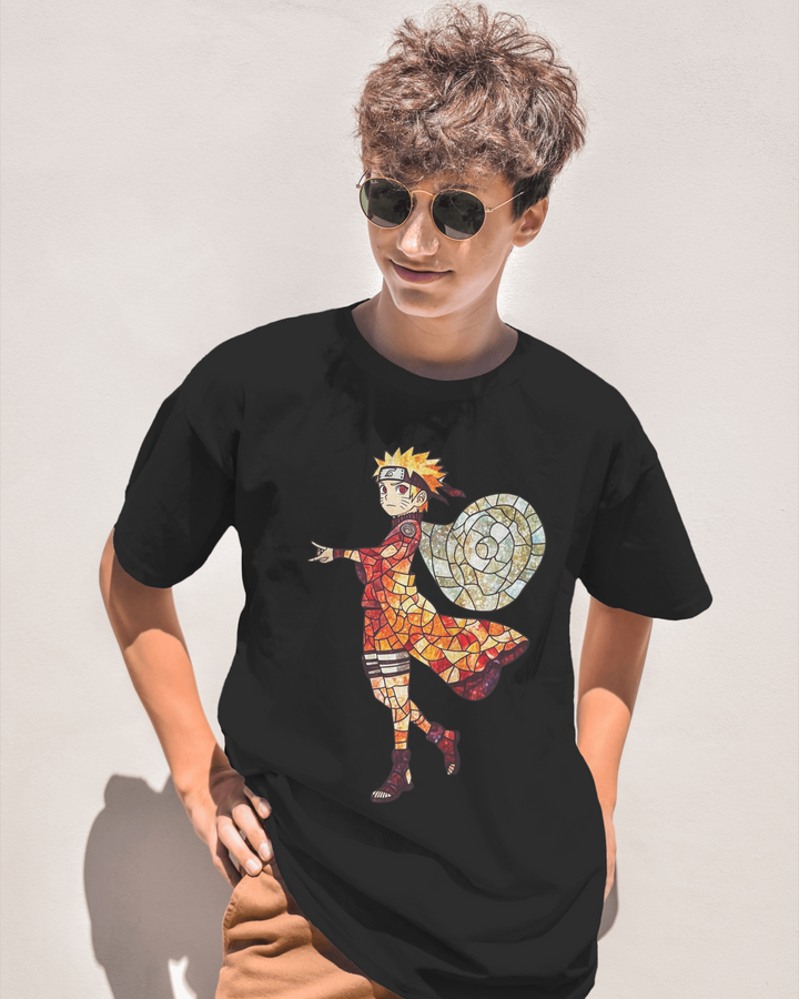 Model wearing Naruto Anime Mosaic T-Shirt - Black Variant