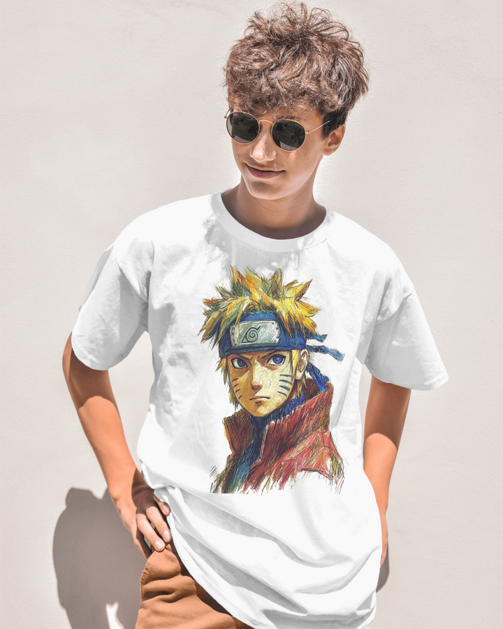 White oversized Naruto T-shirt for anime fans