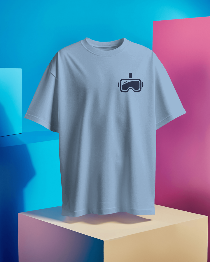 Baby blue oversized T-shirt with headset icon