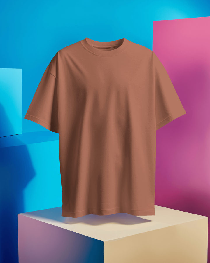 Front view of coral plain oversized t-shirt for men