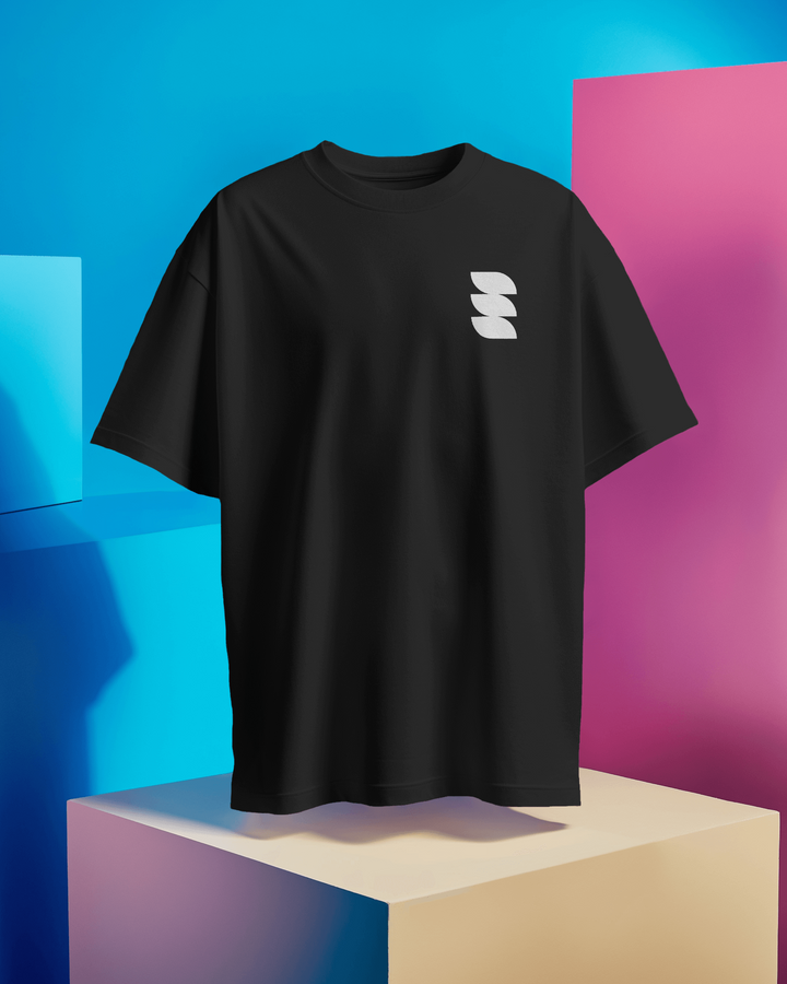 ront view of Hypertech Unisex Oversized T-Shirt with futuristic chest logo