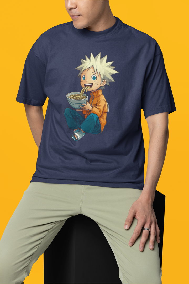 Navy Blue Naruto Oversized Tee for Anime and Ramen Fans