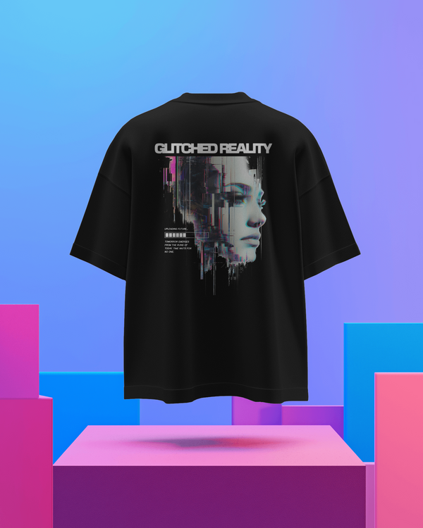 Back view of Glitched Reality T-Shirt featuring glitch-inspired digital artwork