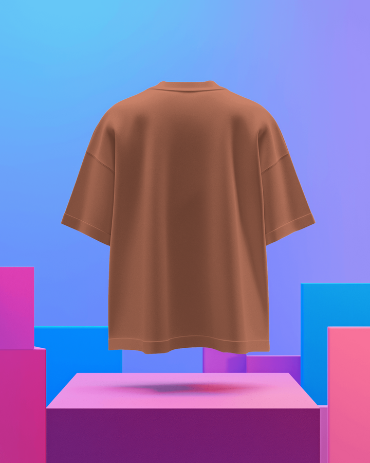 Back view of coral plain oversized t-shirt for men