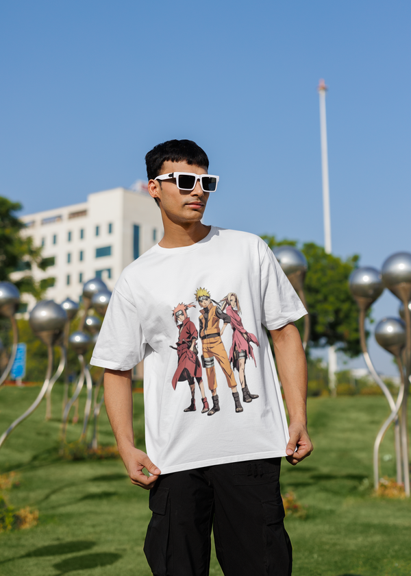 Anime Trio Oversized T-Shirt with Naruto and teammates print