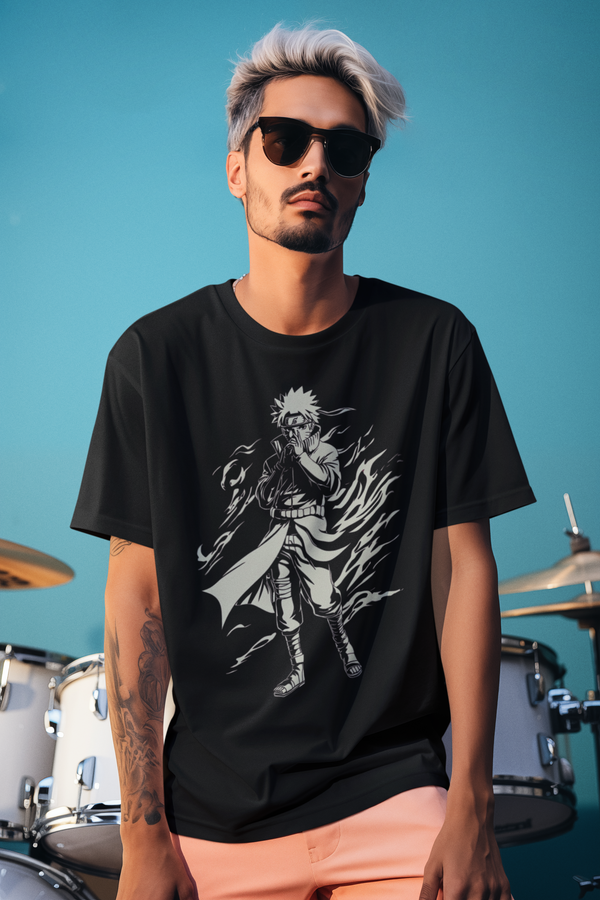 Naruto Black Oversized Anime T-Shirt Front View