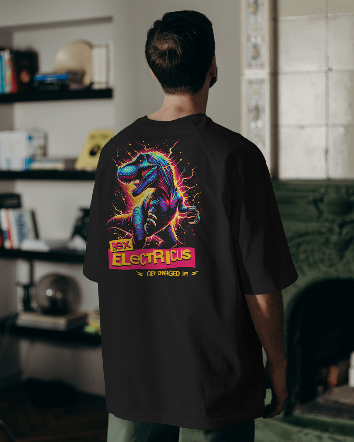 Side view of stylish ElectroRex Oversized T-Shirt for casual wear