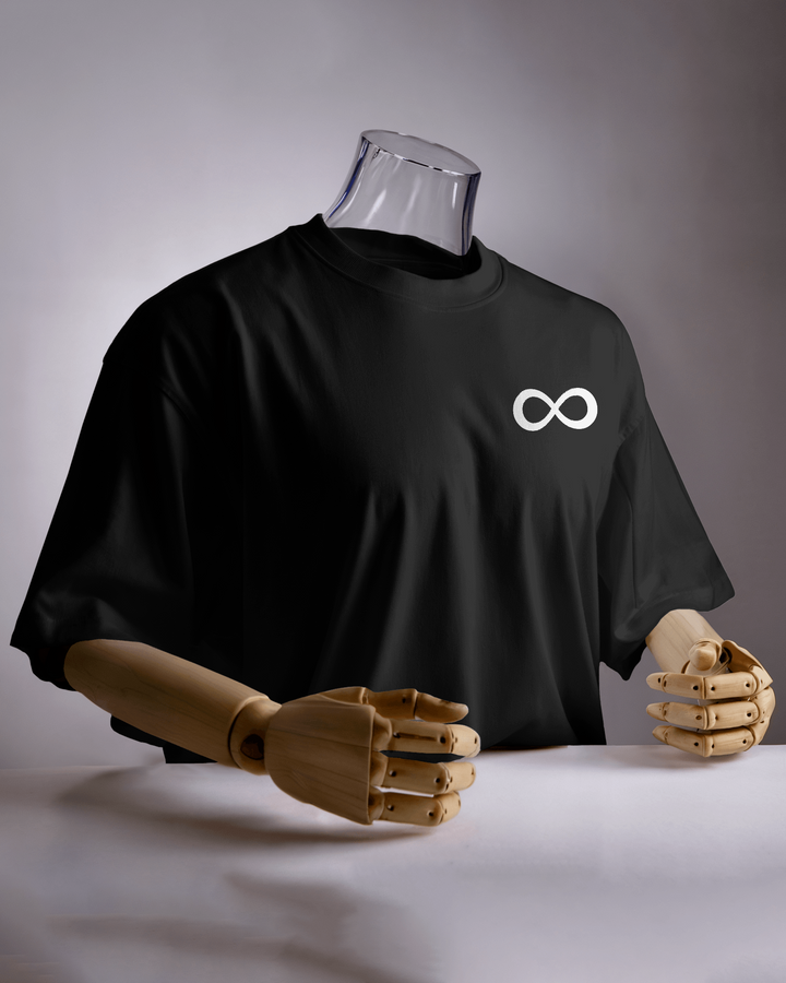 Mannequin displaying Mindscapes Oversized T-Shirt with infinity chest logo