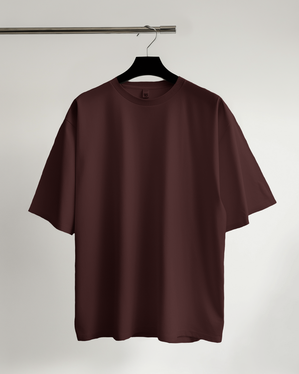 Front view of maroon oversized t-shirt for men