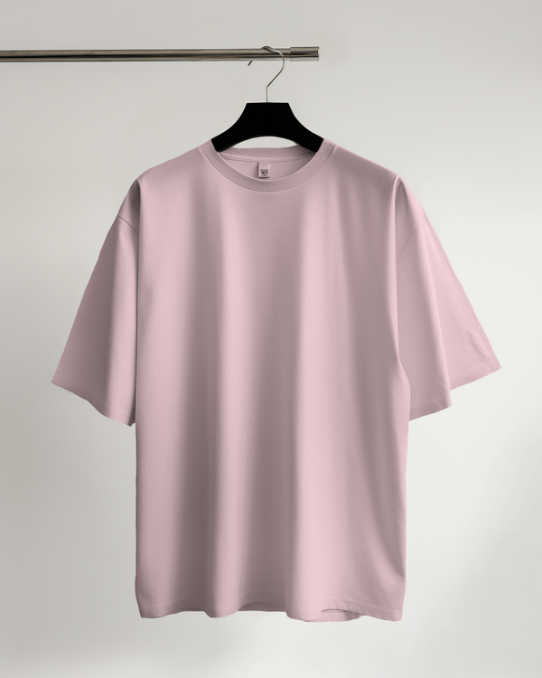 Front view of baby pink plain oversized t-shirt for men