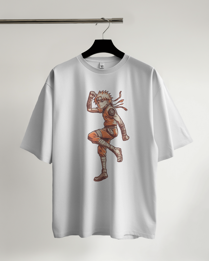 White Naruto oversized T-shirt with bold anime print