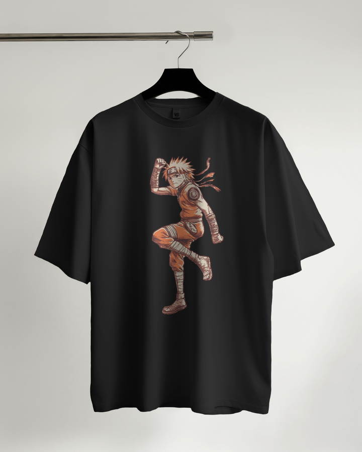 black Naruto oversized T-shirt with bold anime print