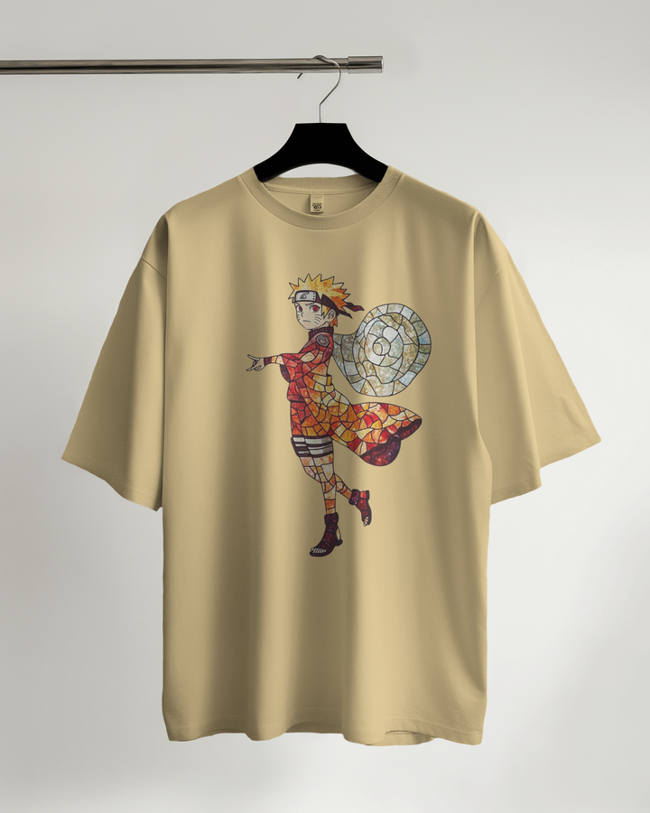 Hanging Naruto Printed oversized T-Shirt in Beige Color