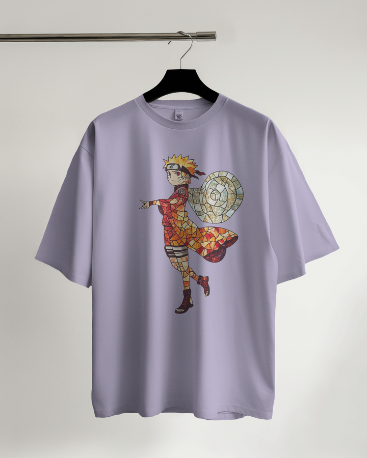 Hanging Naruto Printed oversized T-Shirt in Lavender Color