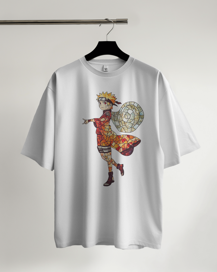 Hanging Naruto Printed oversized T-Shirt in White Color