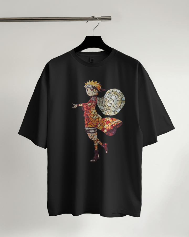 Naruto Mosaic Oversized T-Shirt Black - Front View 